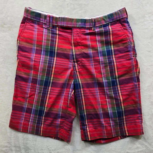 RLX Ralph Lauren Golf Shorts Mens 34 Red Multi Plaid Cotton Blend Performance - Picture 2 of 8